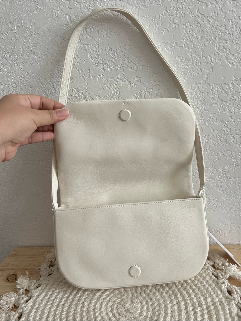 Reformation Maria Y2K Style Cream White Leather Baguette Shoulder Bag - Picture 7 of 9